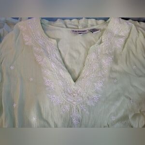 Wmns Light Green 3/4 Sleeve Embroidered Tunic Top sz 1x #810